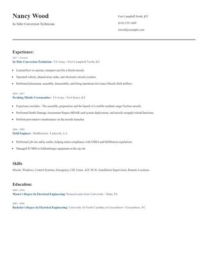In-Tube Conversion Technician Resume