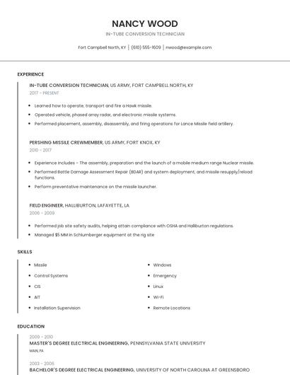In-Tube Conversion Technician Resume