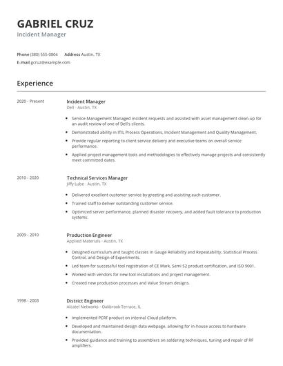 Incident Manager Resume