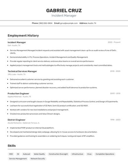 Incident Manager Resume