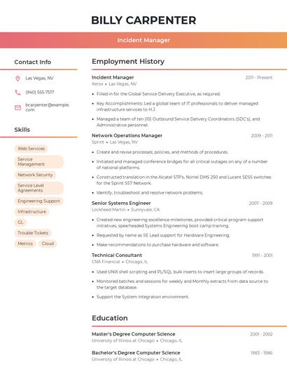 Incident Manager Resume