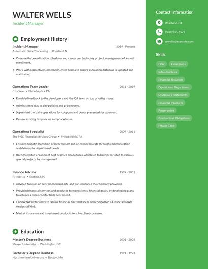 Incident Manager Resume