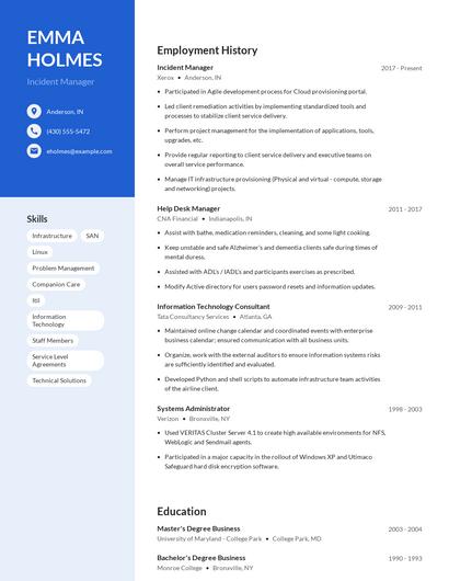 Incident Manager Resume