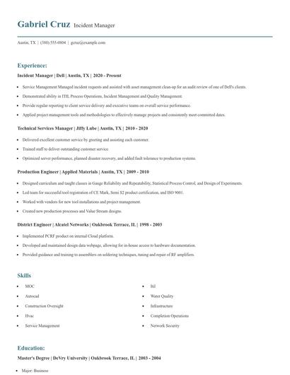Incident Manager Resume