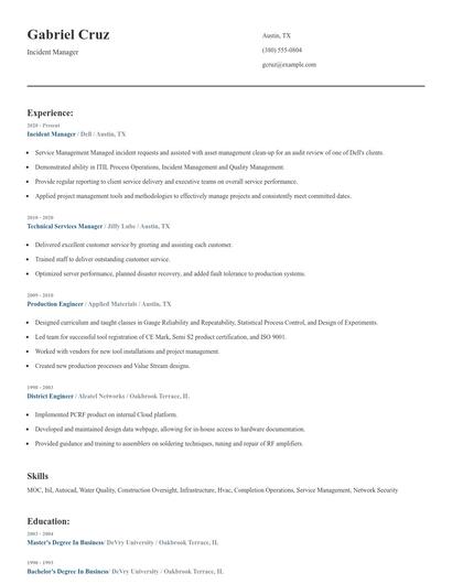 Incident Manager Resume
