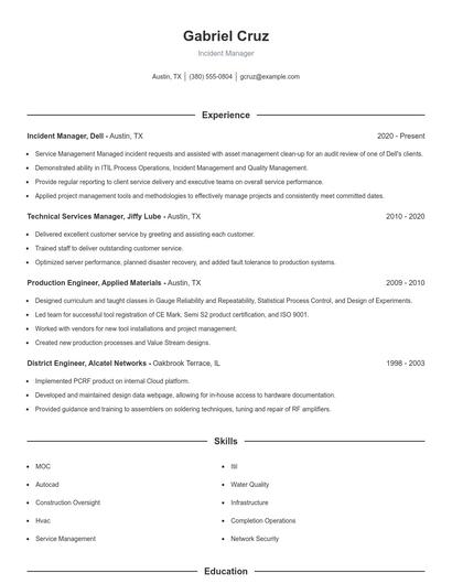 Incident Manager Resume