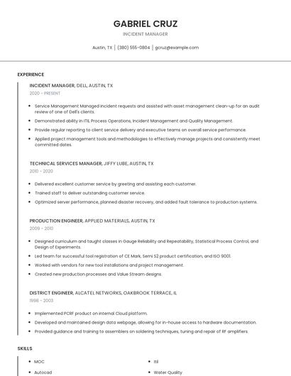 Incident Manager Resume