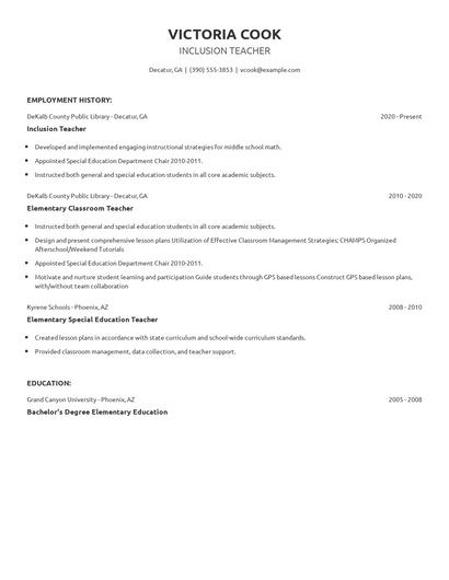Inclusion Teacher Resume