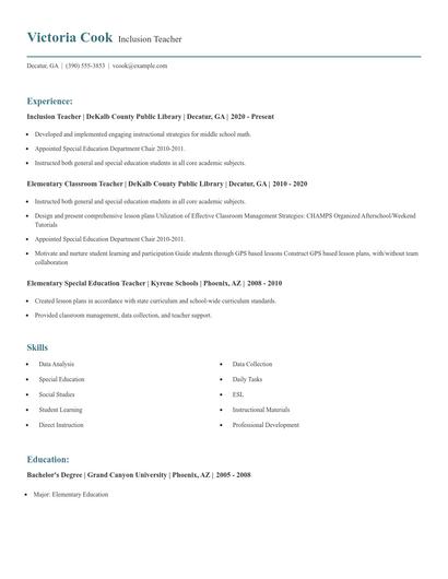 Inclusion Teacher Resume