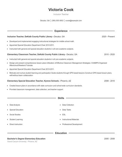 Inclusion Teacher Resume