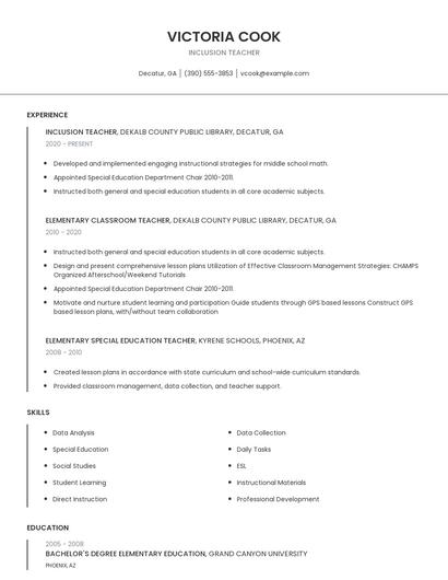 Inclusion Teacher Resume
