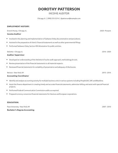 Income Auditor Resume