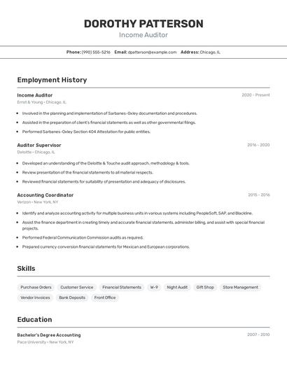 Income Auditor Resume