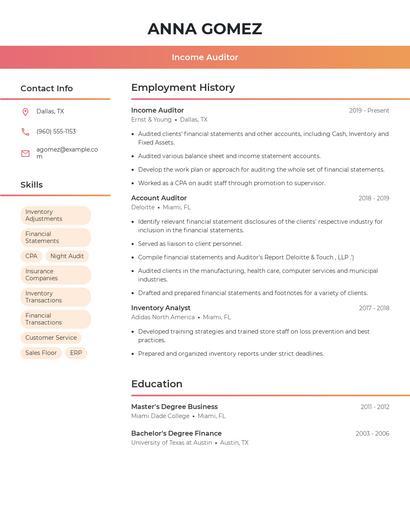 Income Auditor Resume