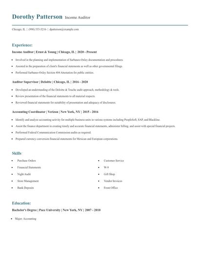Income Auditor Resume