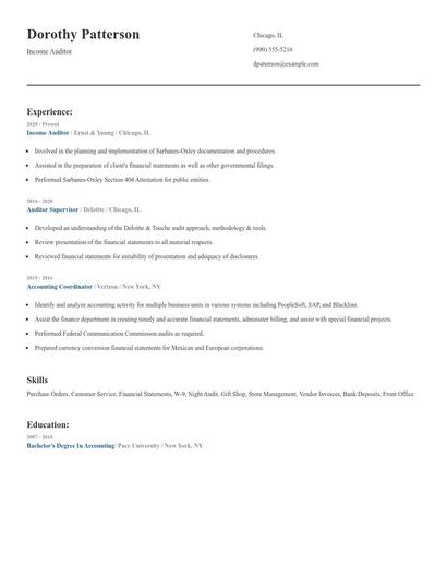 Income Auditor Resume