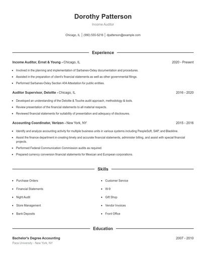Income Auditor Resume