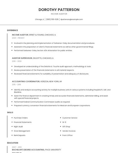Income Auditor Resume
