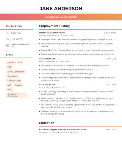 Income Tax Administrator Resume