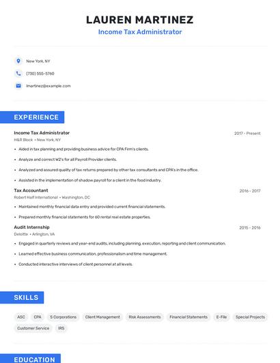 Income Tax Administrator Resume
