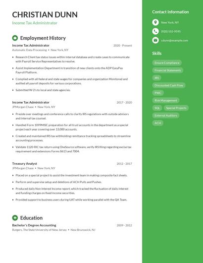 Income Tax Administrator Resume