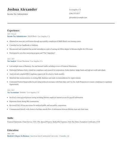 Income Tax Administrator Resume