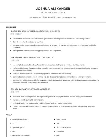 Income Tax Administrator Resume