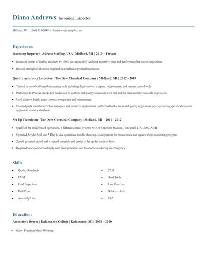 Incoming Inspector Resume