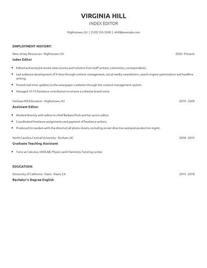 Index Editor Resume