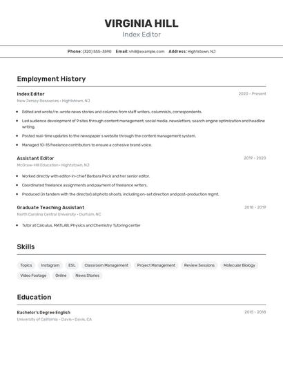 Index Editor Resume