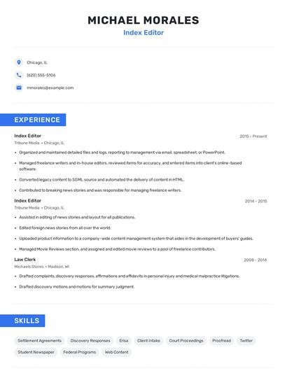 Index Editor Resume