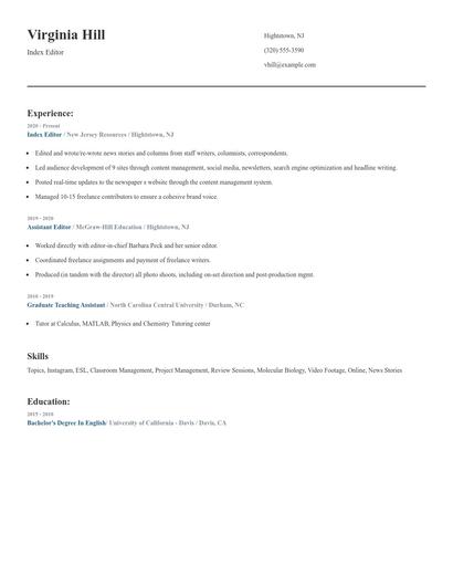 Index Editor Resume
