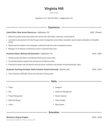 Index Editor Resume