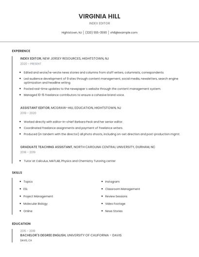Index Editor Resume