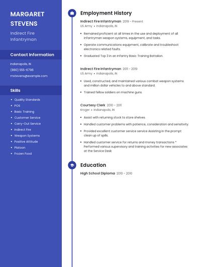 Indirect Fire Infantryman Resume