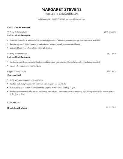 Indirect Fire Infantryman Resume