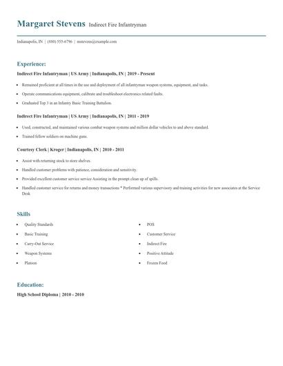 Indirect Fire Infantryman Resume