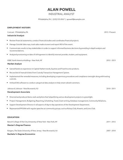 Industrial Analyst Resume