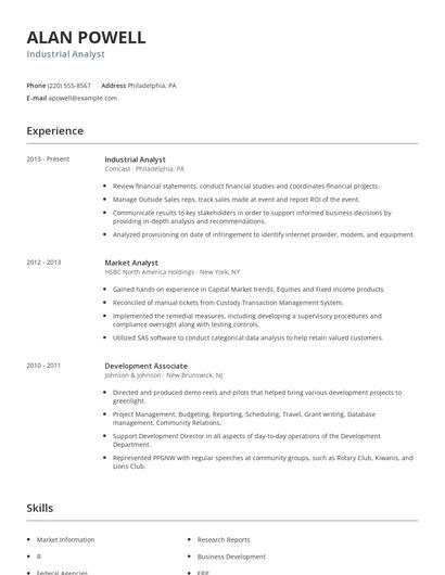Industrial Analyst Resume