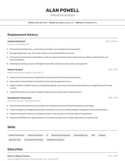 Industrial Analyst Resume