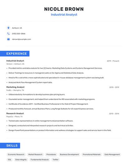 Industrial Analyst Resume