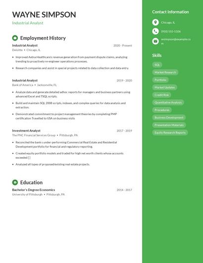 Industrial Analyst Resume