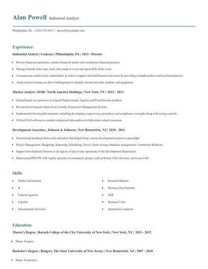 Industrial Analyst Resume
