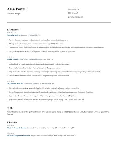 Industrial Analyst Resume