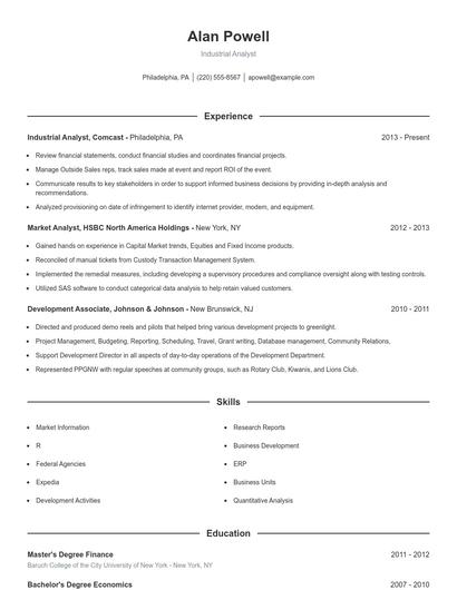 Industrial Analyst Resume