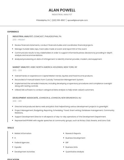 Industrial Analyst Resume