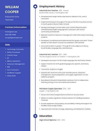 Industrial Arts Teacher Resume