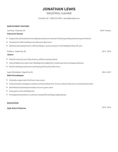Industrial Cleaner Resume