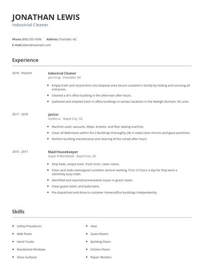 Industrial Cleaner Resume