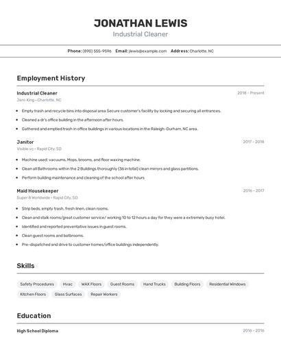 Industrial Cleaner Resume